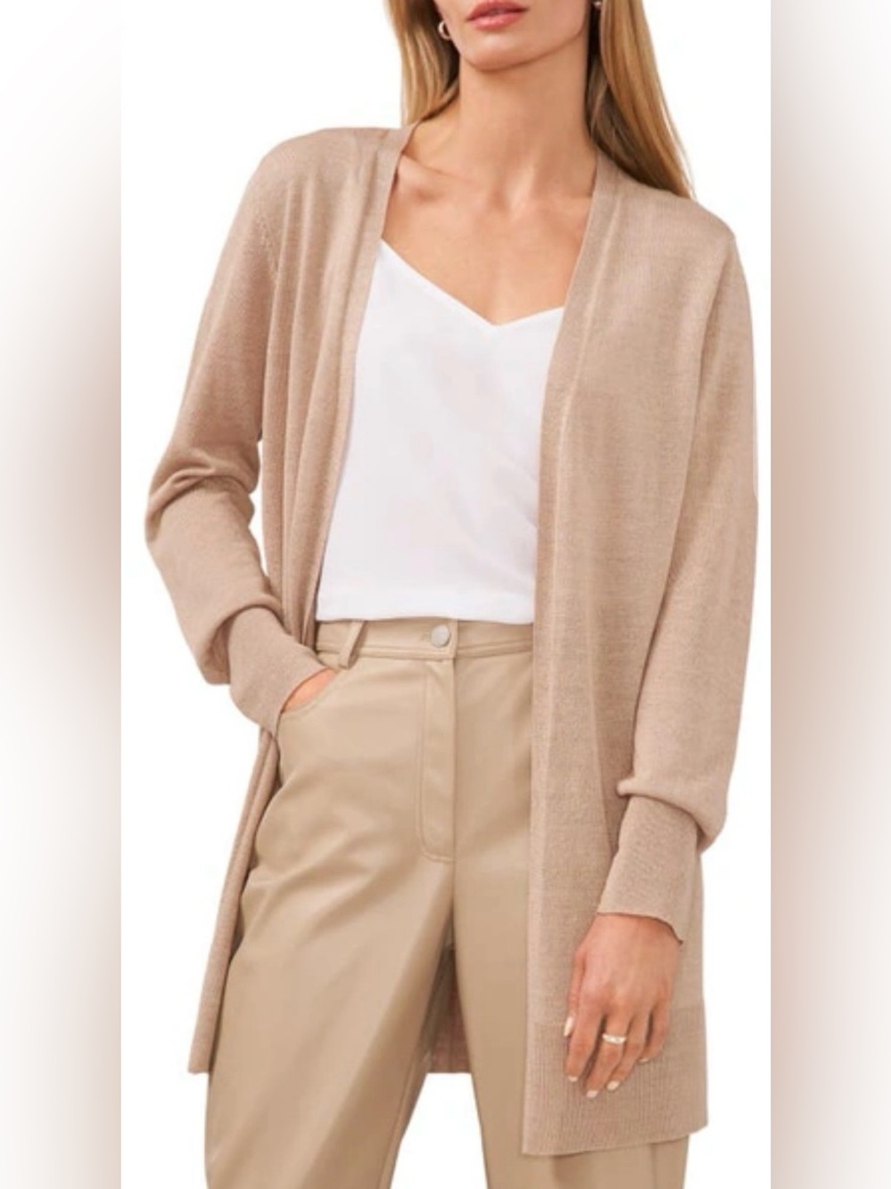 57% Linen Halogen open front cardigan duster long lightweight lagenlook fall S